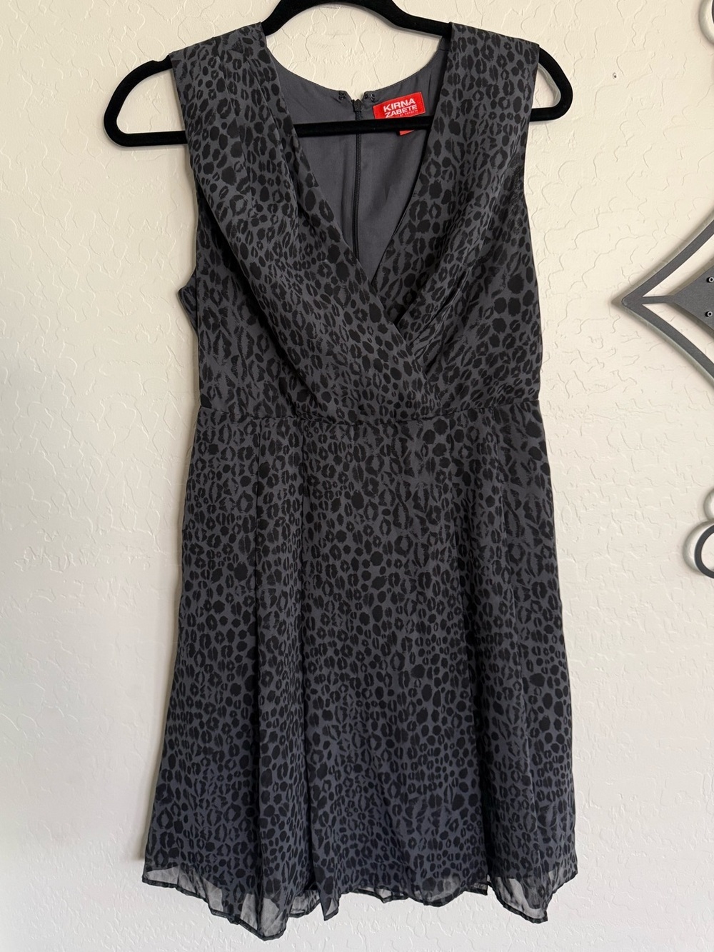 KIRNA ZABETE x Target Grey Black Leopard Faux Wrap Sleeveless Chiffon Dress 8